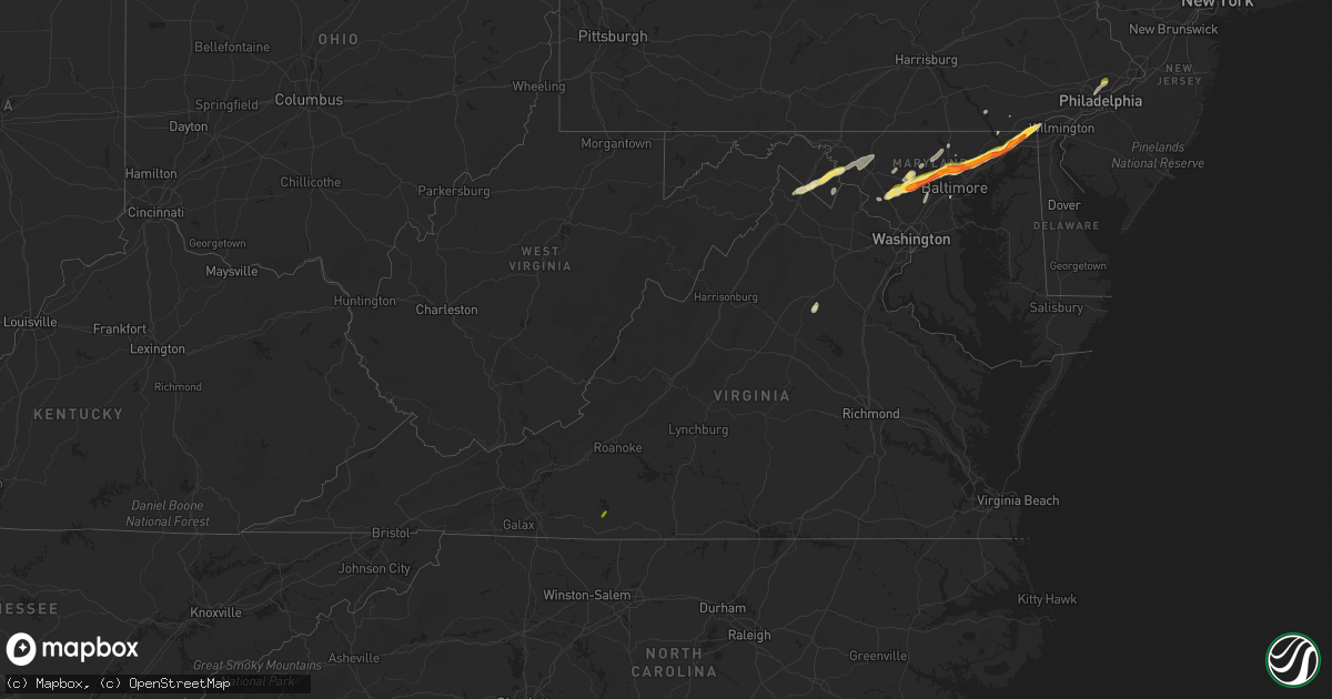 Hail map in Virginia on May 3, 2025