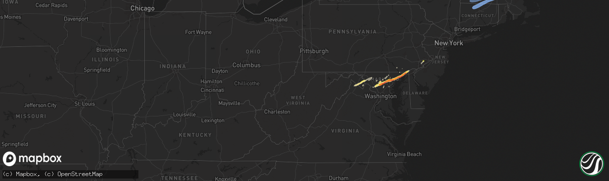 Hail map in West Virginia on May 3, 2025