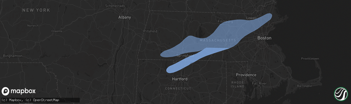 Hail map in Westfield, MA on May 3, 2025