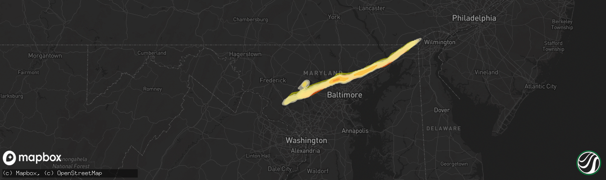 Hail map in Woodbine, MD on May 3, 2025