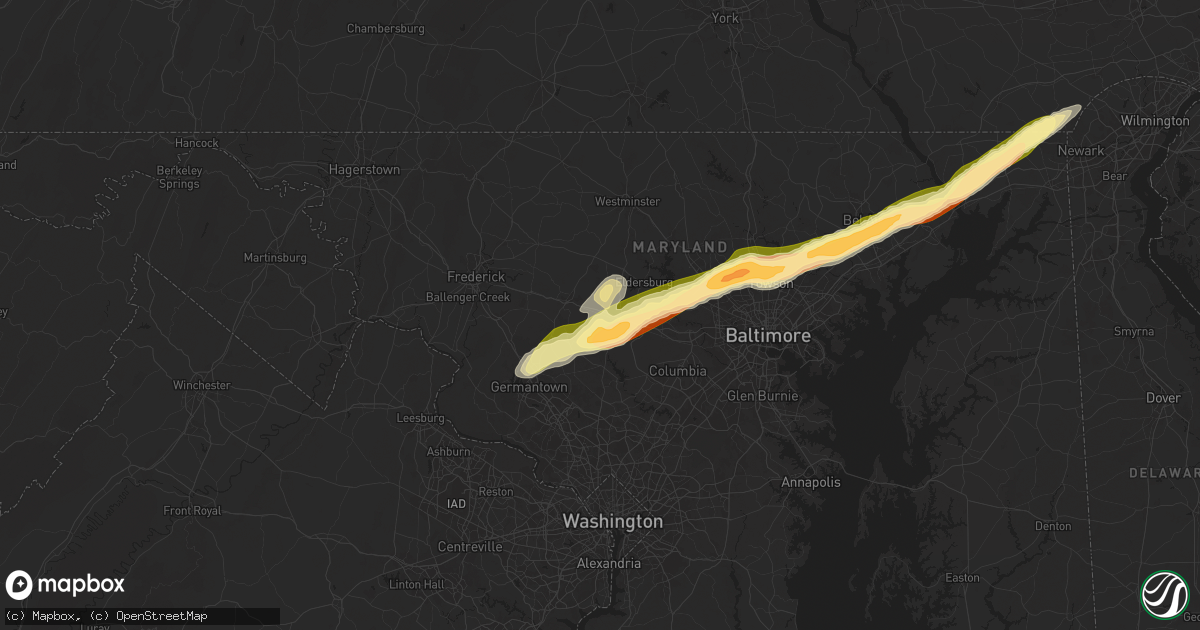 Hail map in Woodbine, MD on May 3, 2025