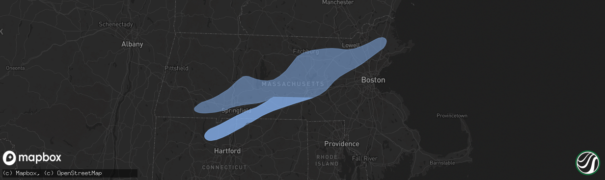 Hail map in Worcester, MA on May 3, 2025