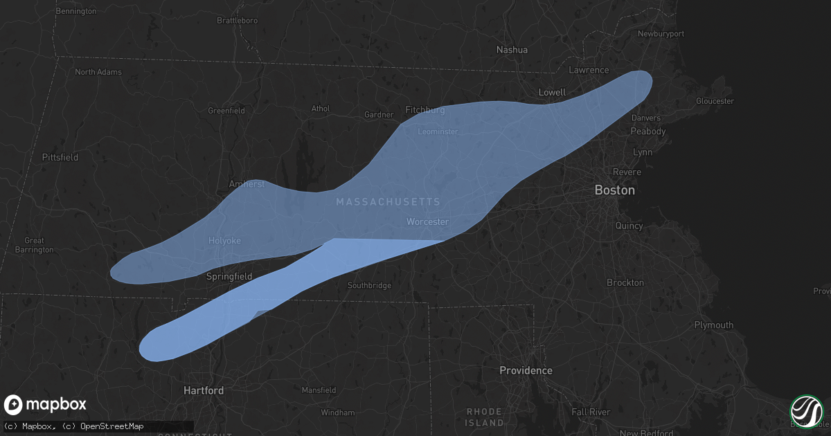 Hail map in Worcester, MA on May 3, 2025