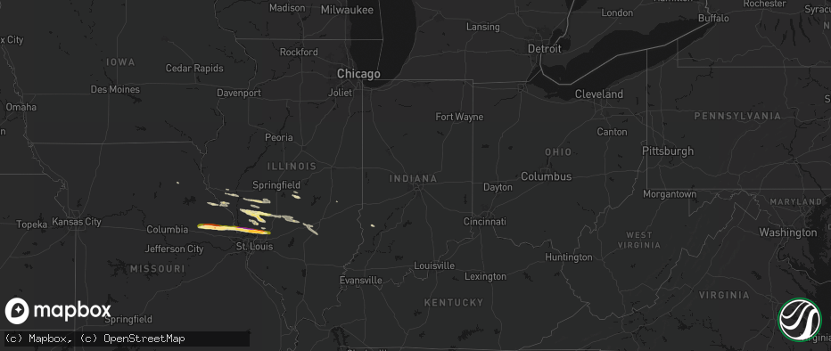 Hail map in Indiana on May 3, 2026