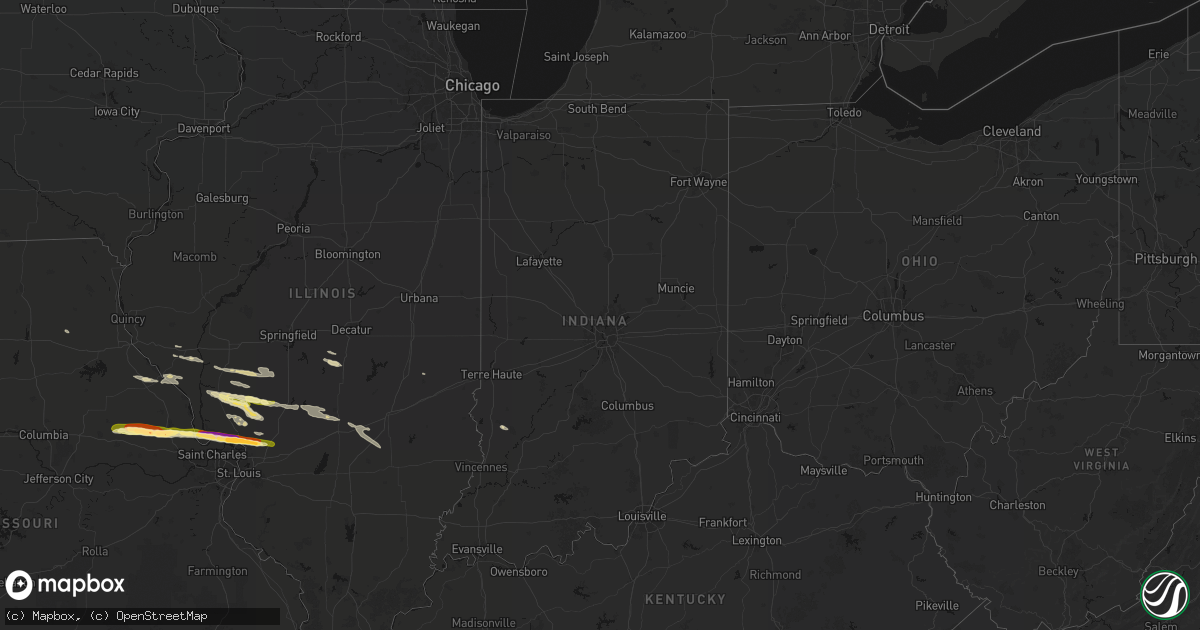 Hail map in Indiana on May 3, 2026