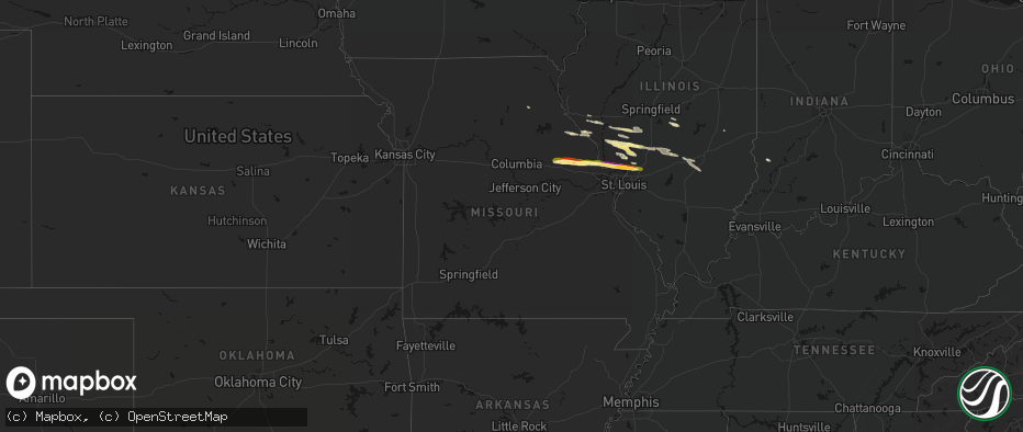 Hail map in Missouri on May 3, 2026