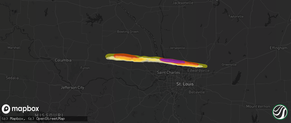 Hail map in Moscow Mills, MO on May 3, 2026
