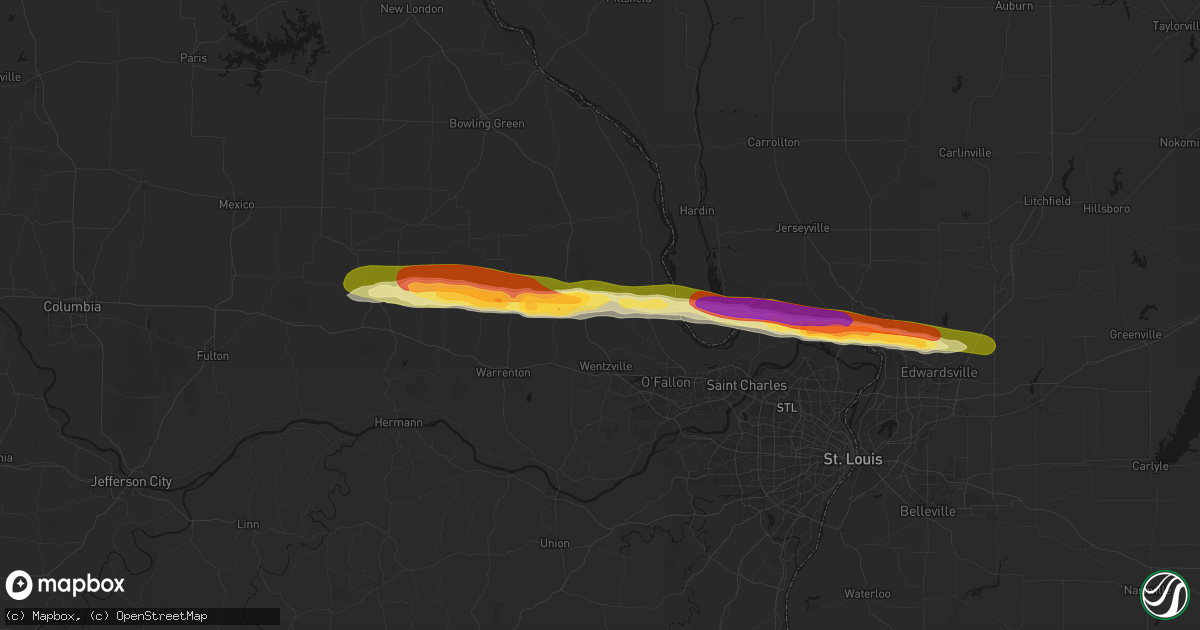 Hail map in Moscow Mills, MO on May 3, 2026