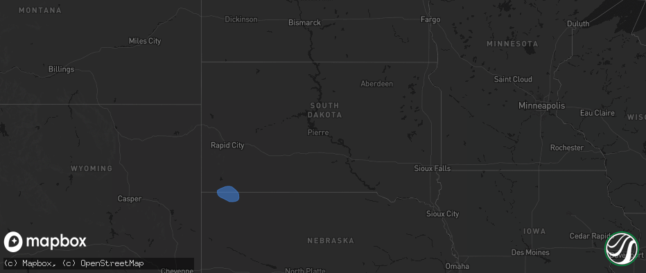 Hail map in South Dakota on May 3, 2026