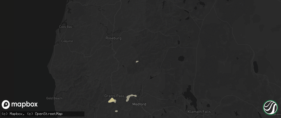 Hail map in Tiller, OR on May 3, 2026