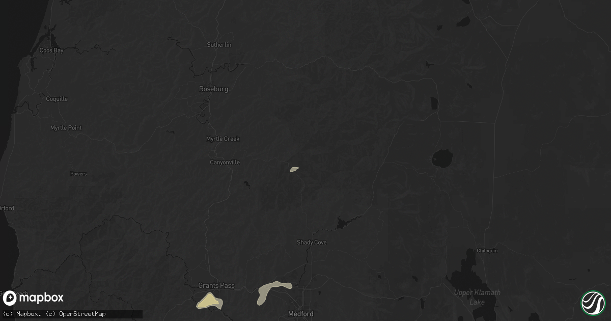 Hail map in Tiller, OR on May 3, 2026