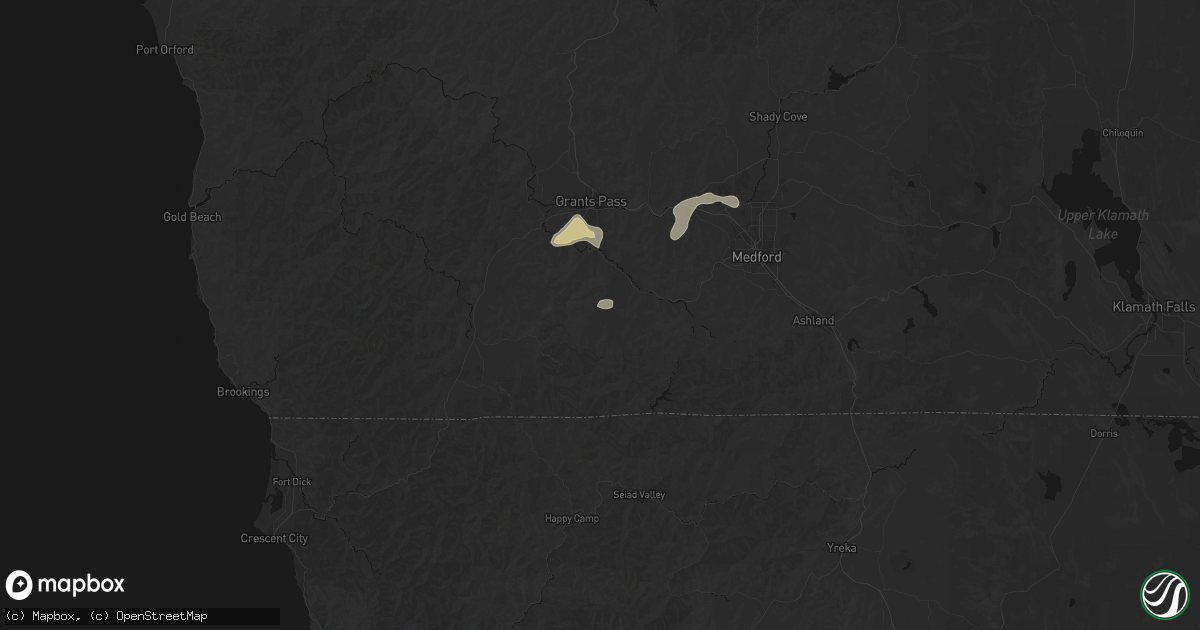 Hail map in Williams, OR on May 3, 2026