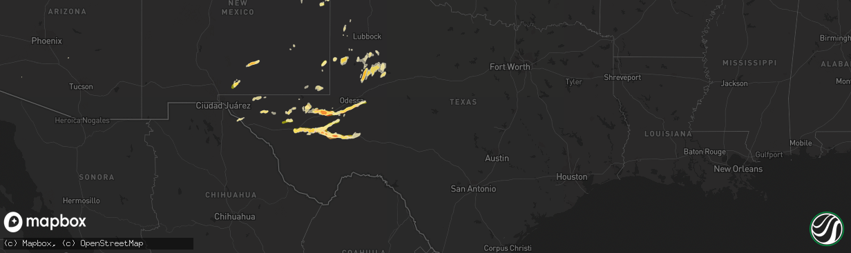 Hail map in Texas on May 4, 2015