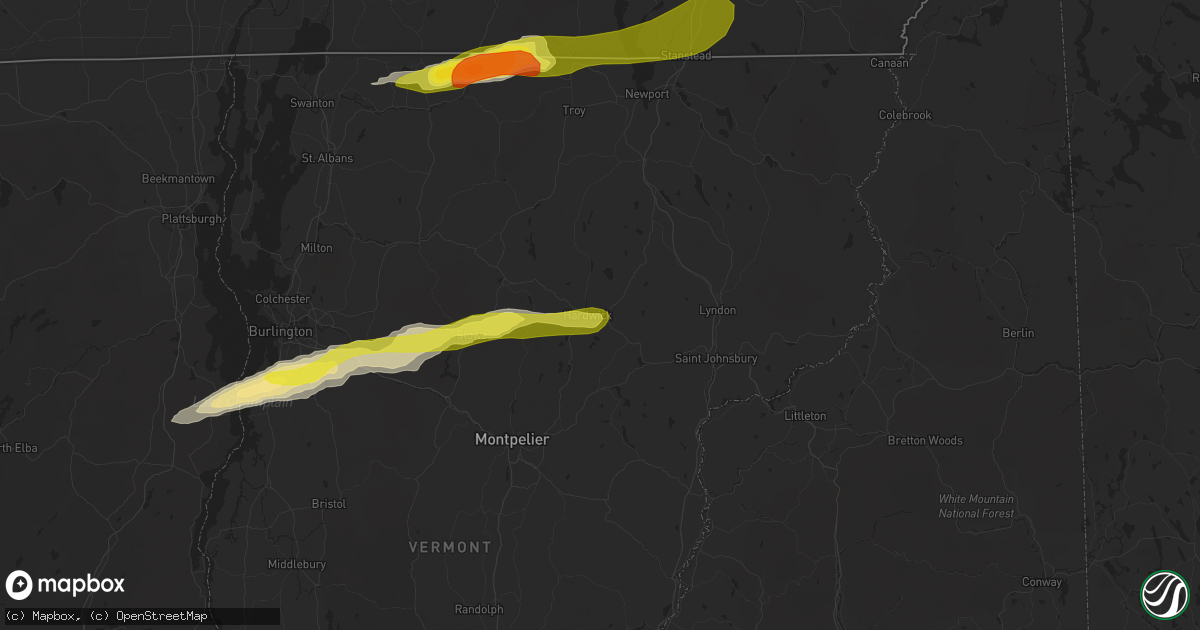 Hail map in Hardwick, VT on May 4, 2018