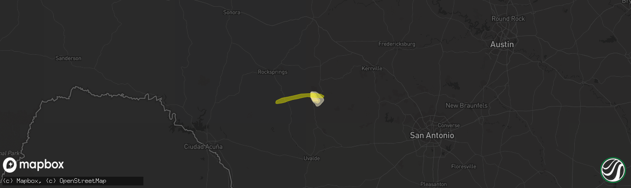 Hail map in Leakey, TX on May 4, 2018