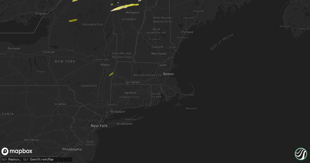 Hail map in Massachusetts on May 4, 2018