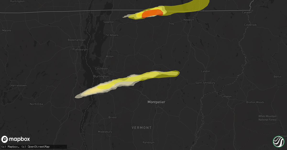 Hail map in Stowe, VT on May 4, 2018