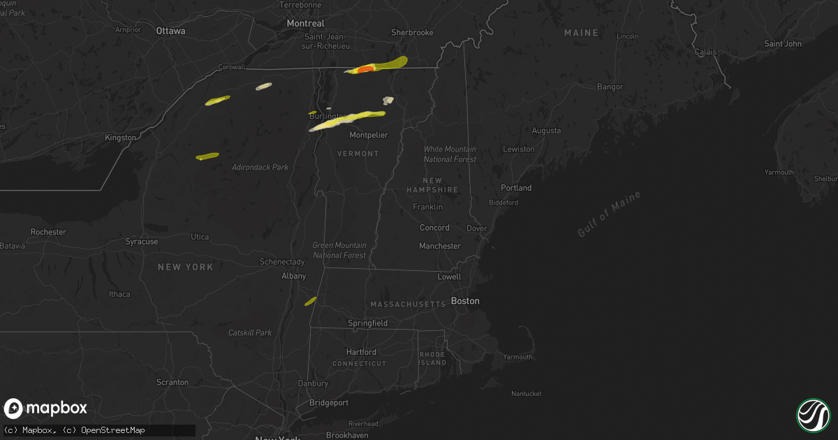 Hail map in Vermont on May 4, 2018