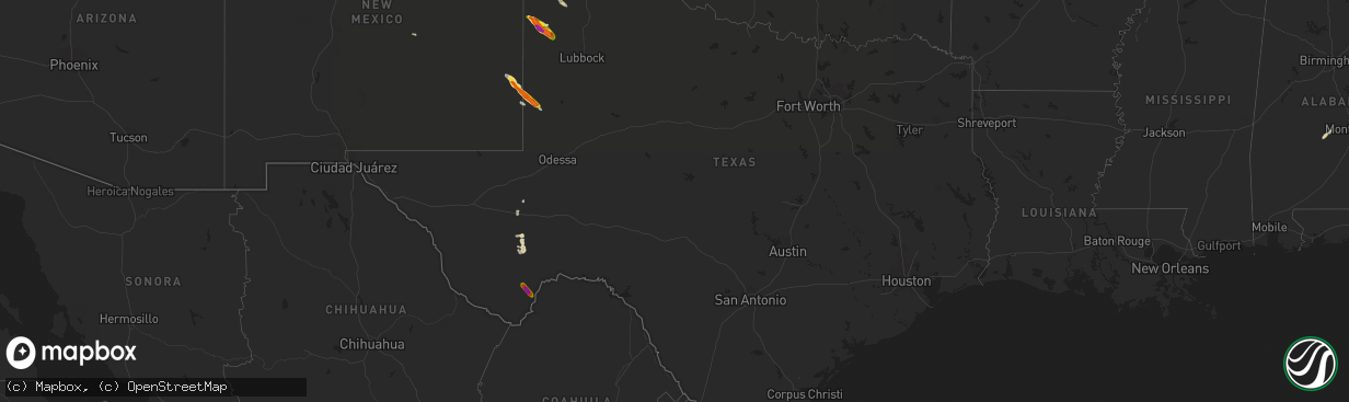 Hail map in Texas on May 4, 2019