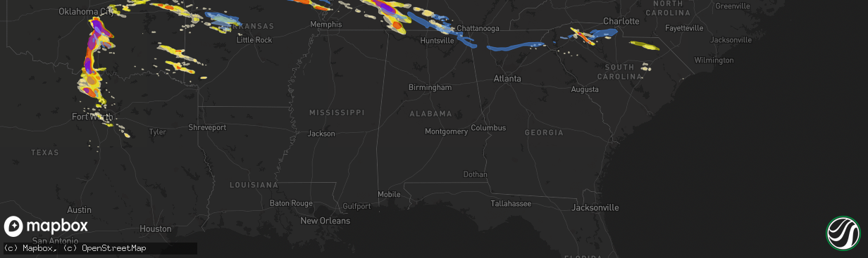 Hail map in Alabama on May 4, 2020