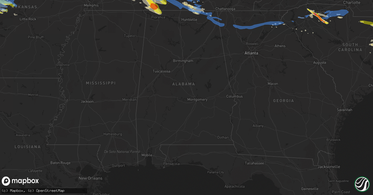 Hail map in Alabama on May 4, 2020