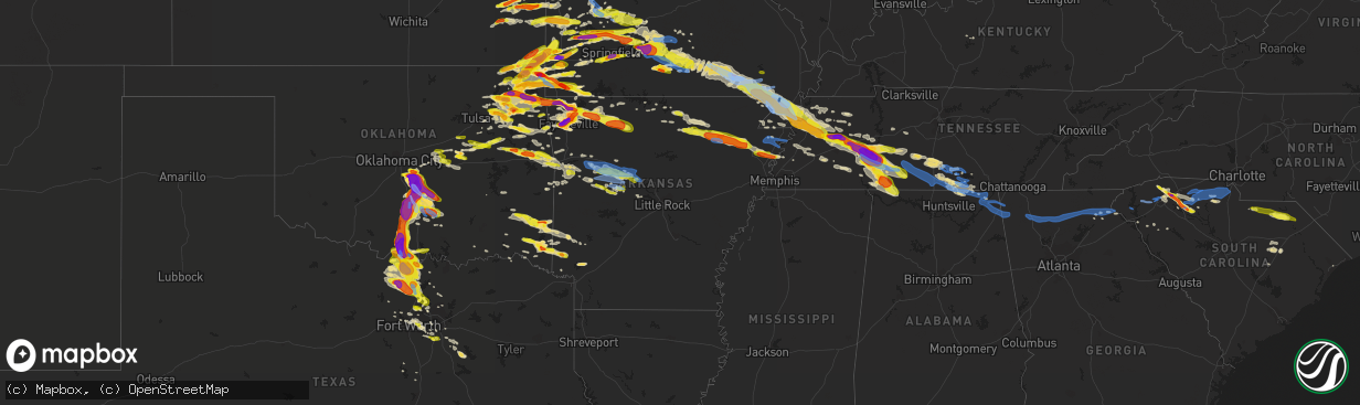 Hail map in Arkansas on May 4, 2020