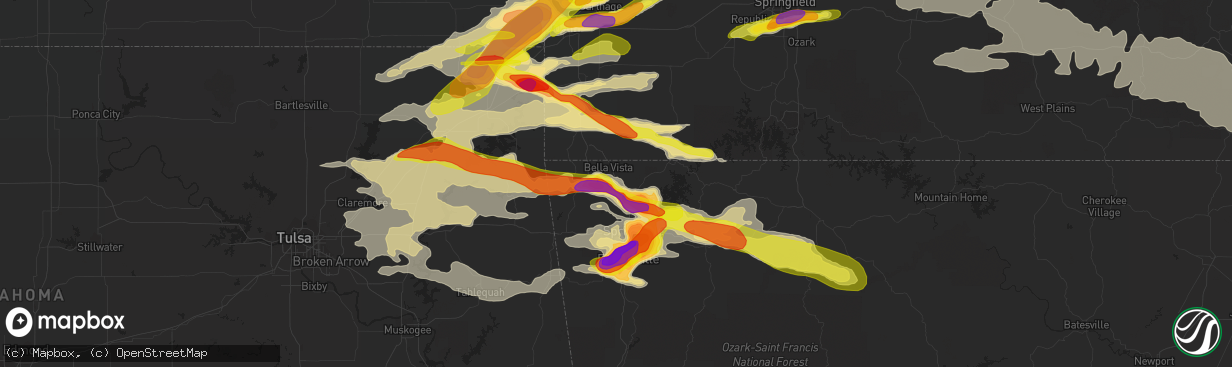 Hail map in Bentonville, AR on May 4, 2020