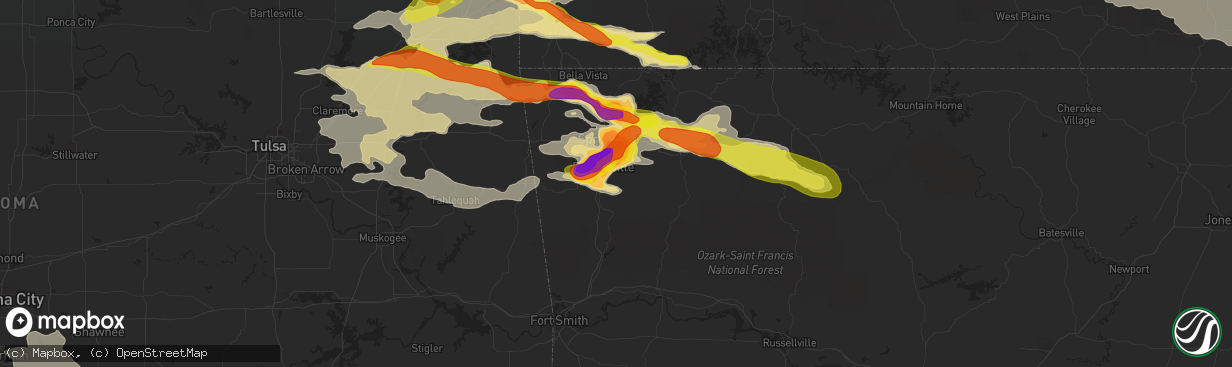 Hail map in Fayetteville, AR on May 4, 2020