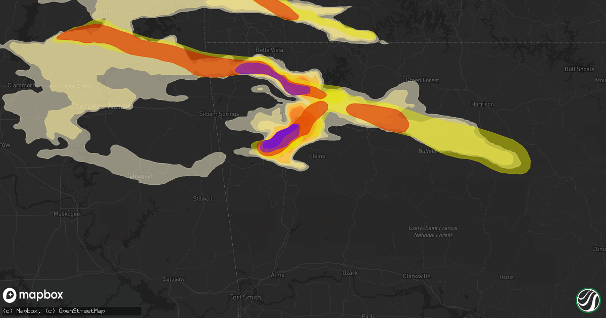 Hail map in Fayetteville, AR on May 4, 2020