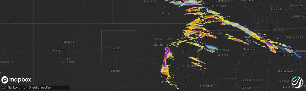 Hail map in Oklahoma on May 4, 2020