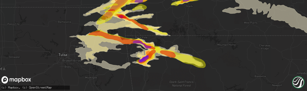 Hail map in Rogers, AR on May 4, 2020