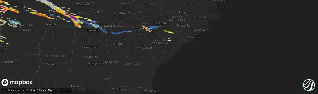 Hail map in South Carolina on May 4, 2020