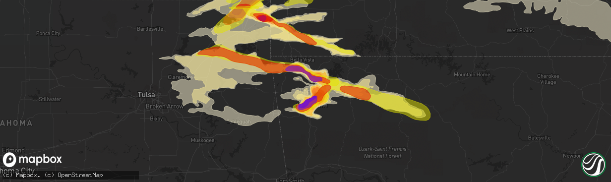 Hail map in Springdale, AR on May 4, 2020