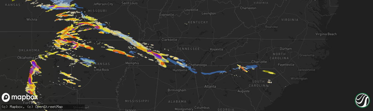 Hail map in Tennessee on May 4, 2020