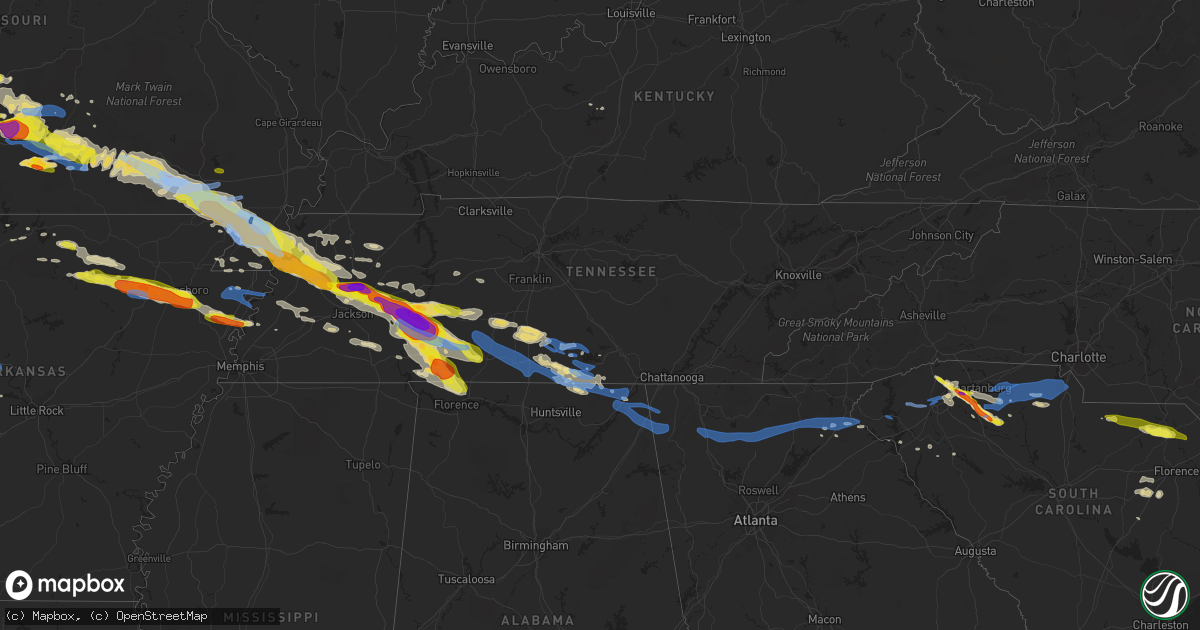 Hail map in Tennessee on May 4, 2020