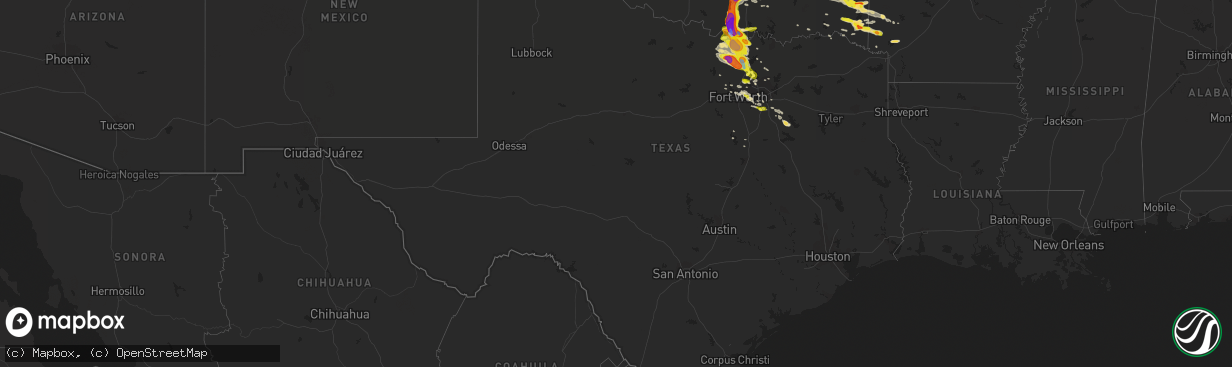 Hail map in Texas on May 4, 2020