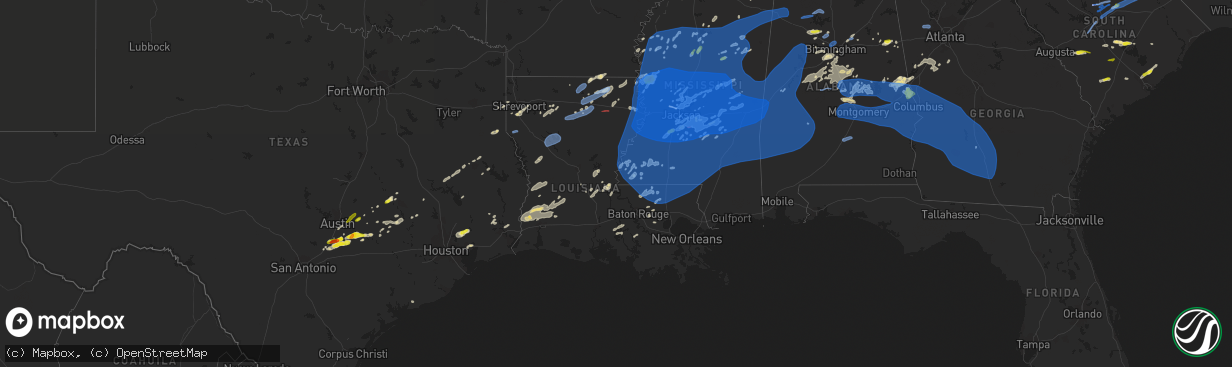 Hail map in Louisiana on May 4, 2021