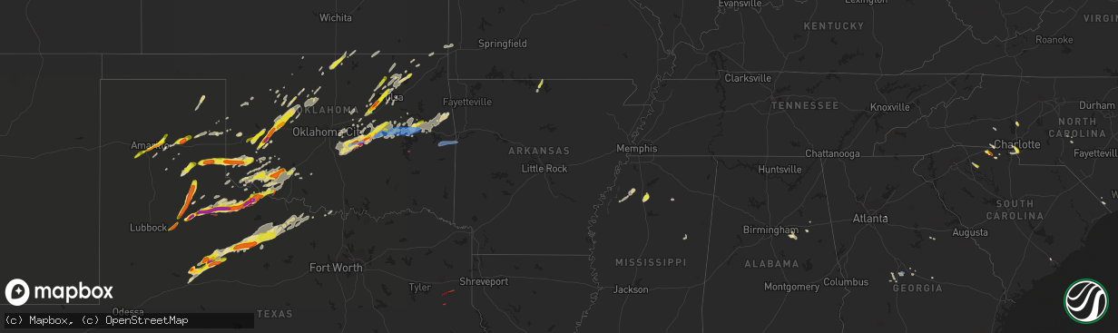 Hail map in Arkansas on May 4, 2022