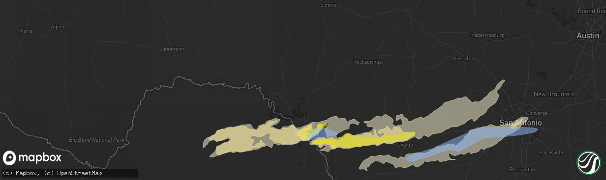 Hail map in Del Rio, TX on May 4, 2022