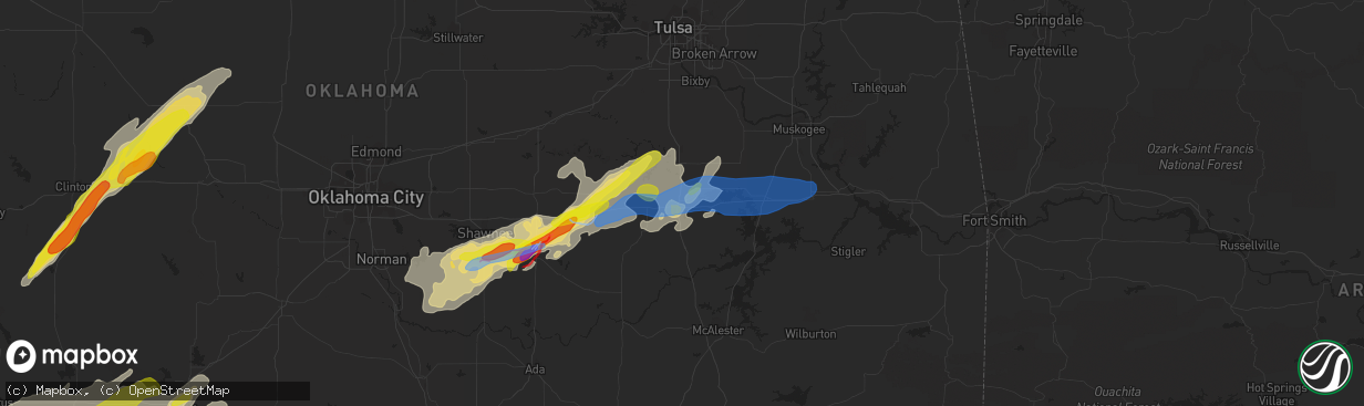 Hail map in Henryetta, OK on May 4, 2022