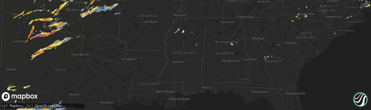 Hail map in Mississippi on May 4, 2022