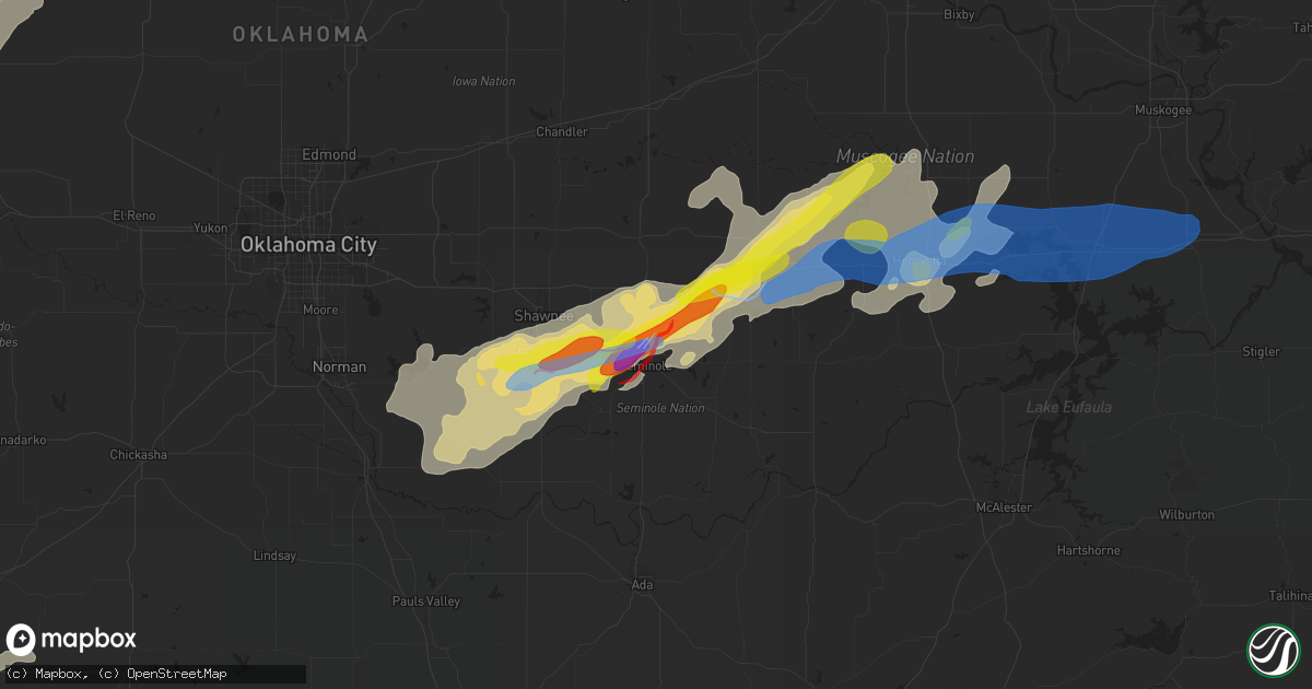 Hail map in Seminole, OK on May 4, 2022