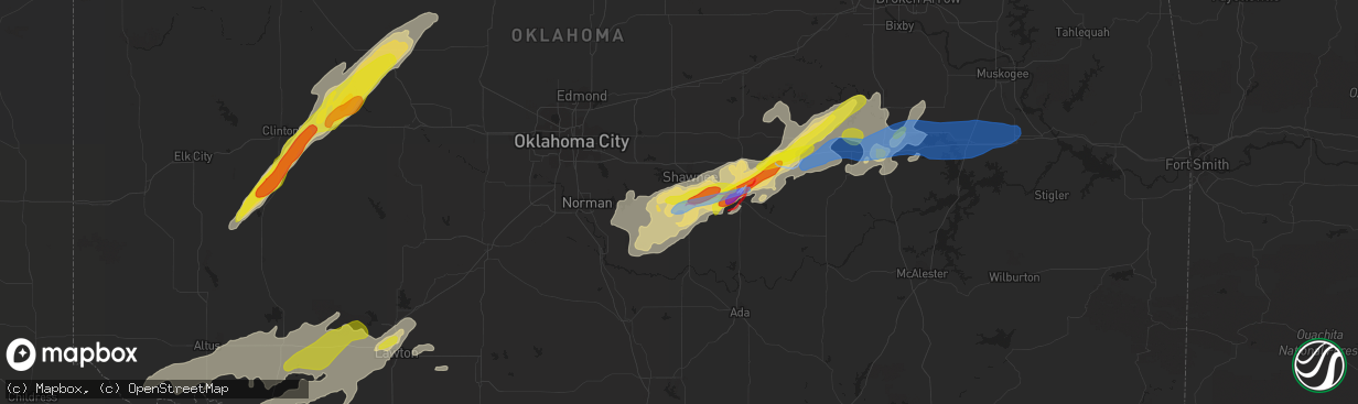 Hail map in Tecumseh, OK on May 4, 2022