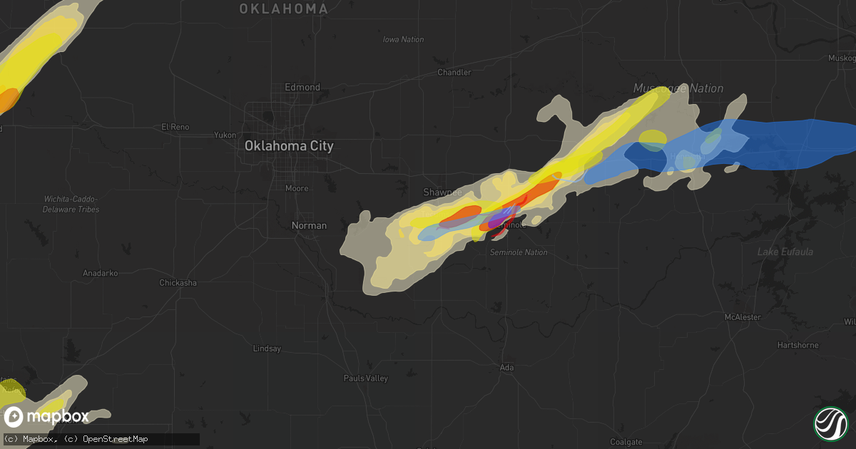 Hail map in Tecumseh, OK on May 4, 2022