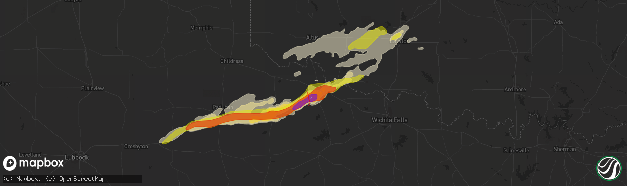 Hail map in Vernon, TX on May 4, 2022