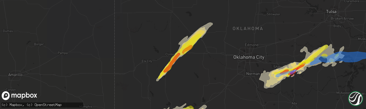 Hail map in Weatherford, OK on May 4, 2022