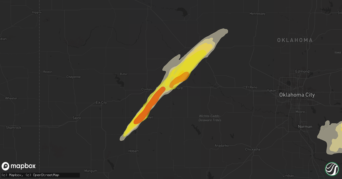 Hail map in Weatherford, OK on May 4, 2022