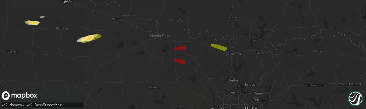 Hail map in Bellevue, TX on May 4, 2023