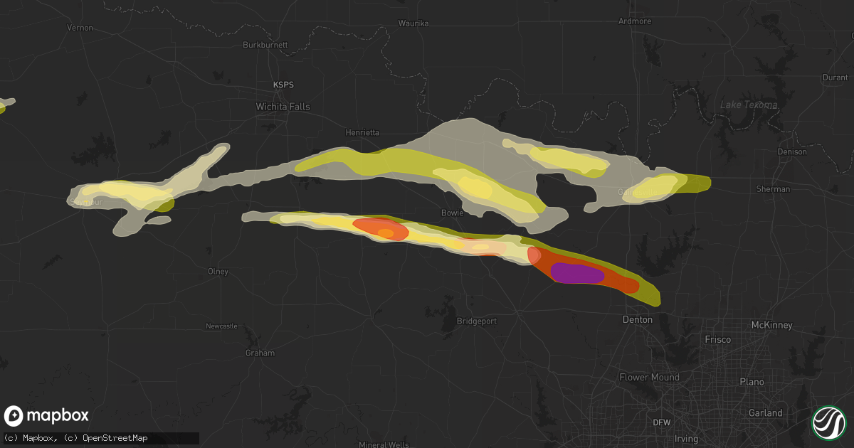 Hail map in Bowie, TX on May 4, 2023