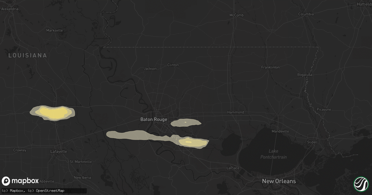 Hail map in Denham Springs, LA on May 4, 2023